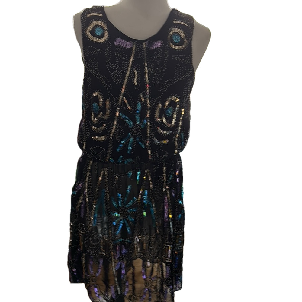 Molly Bracken Black and Blue Sequin Sheath Mini Dress